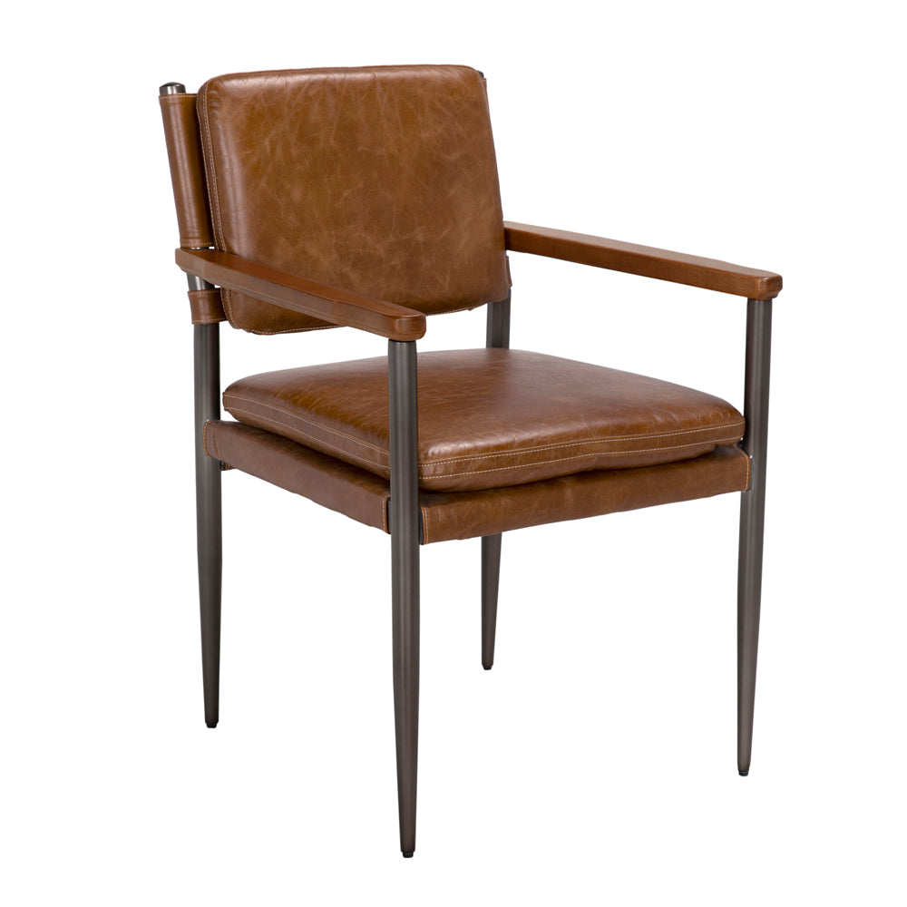 Noir Wooster Dining Chair with Arms - Cuba Brown Leather