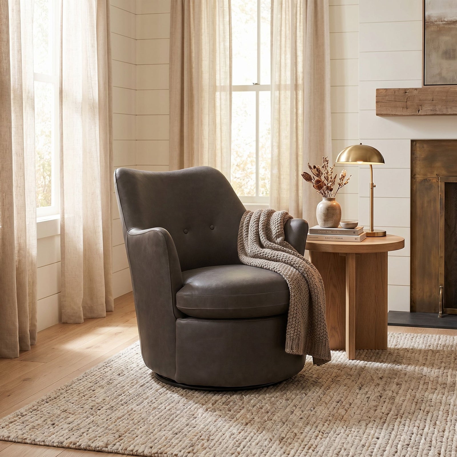 Noir - Hotchkiss Swivel Arm Chair - LEA-C0672-1D