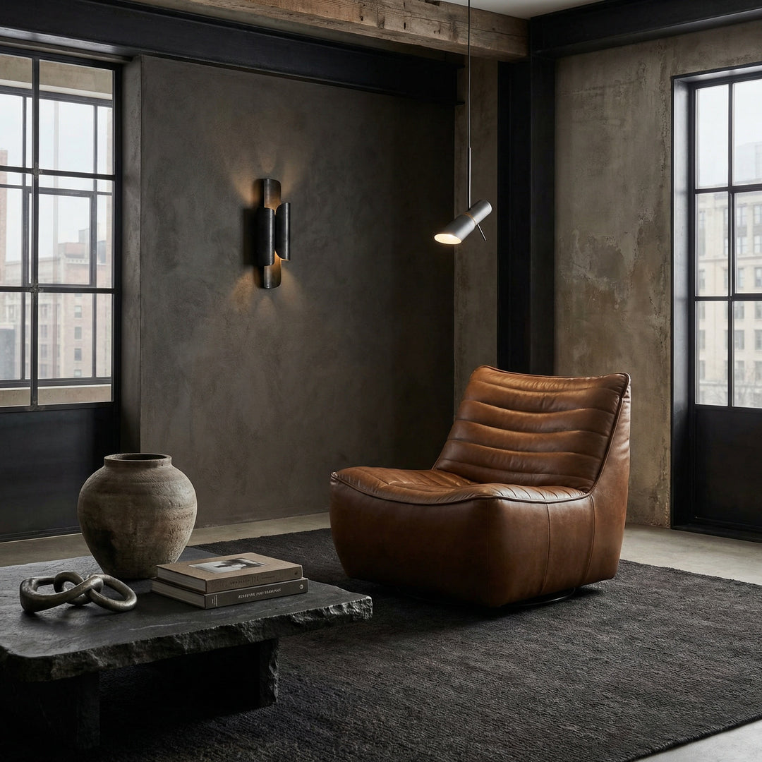 Noir - Mcclain Swivel Single Sofa, Roche Tan Leather - LEA-S0591A-1ABR