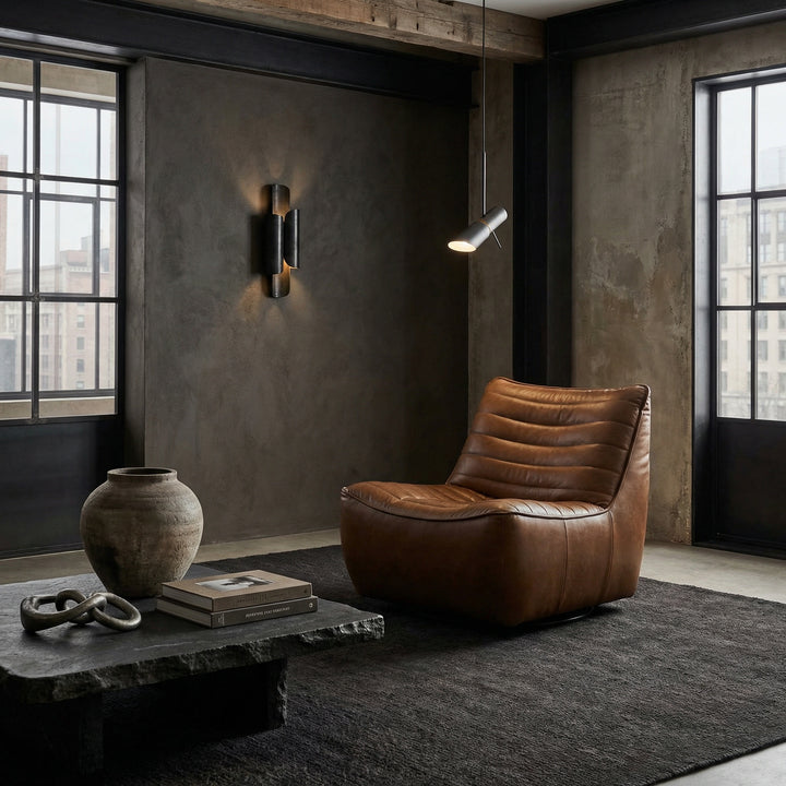 Noir - Mcclain Swivel Single Sofa, Roche Tan Leather - LEA-S0591A-1ABR