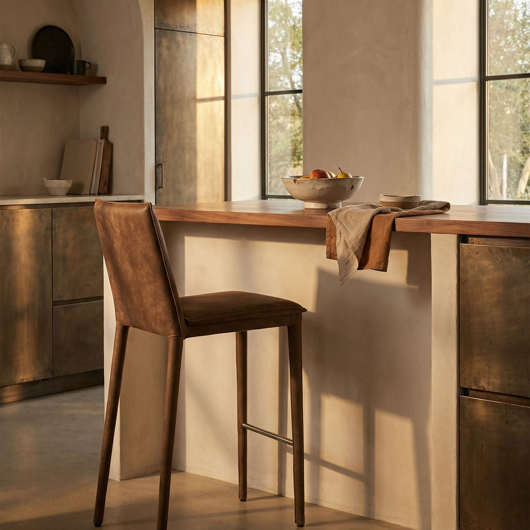 Noir - Newton Counter Chair, Orris Brown Leather - LEA-ST004BR-S