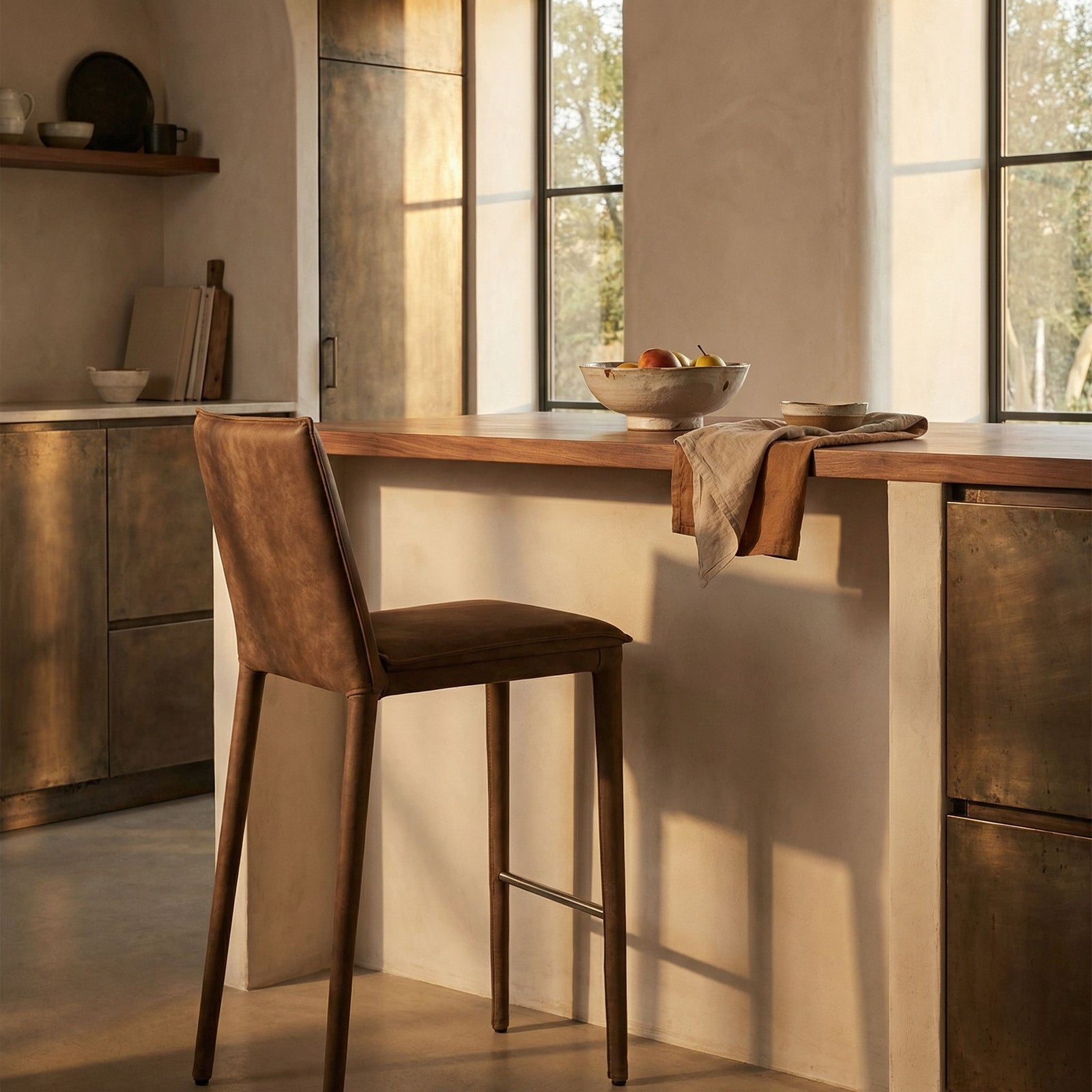 Noir - Newton Counter Chair, Orris Brown Leather - LEA-ST004BR-S