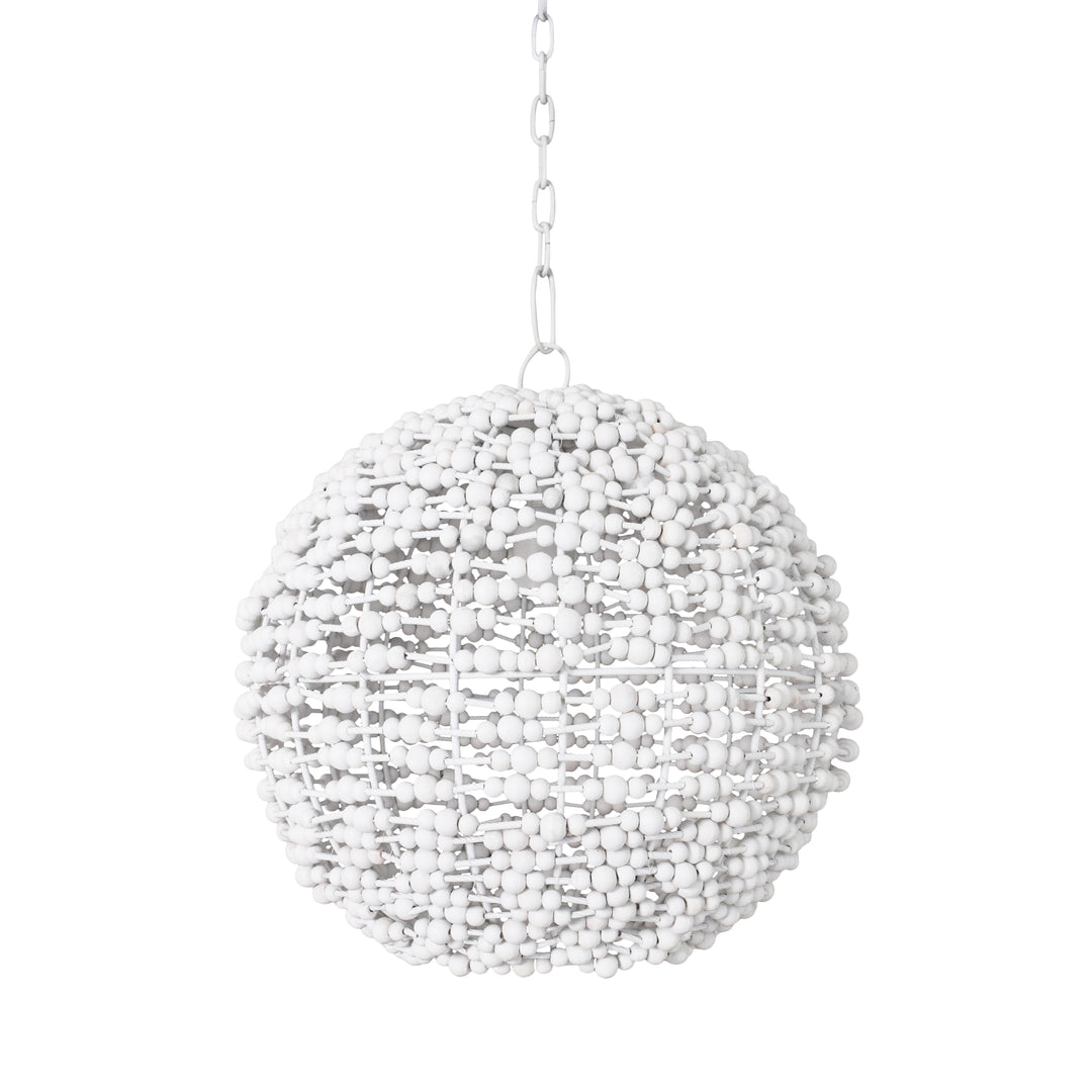 Sphere Shaped Pendant Wrapped With Whitewash Wood Beads - LEENA