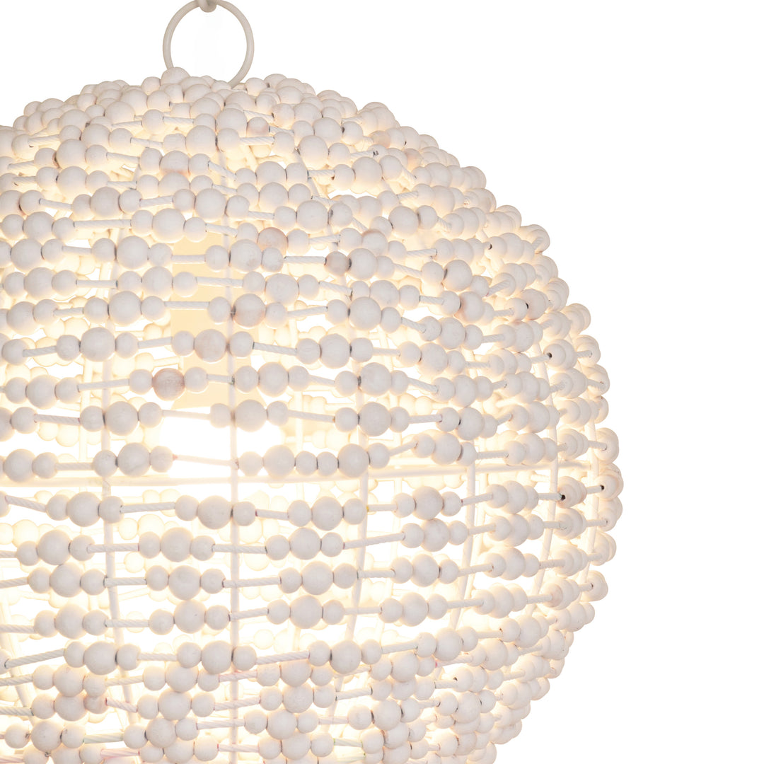 Sphere Shaped Pendant Wrapped With Whitewash Wood Beads - LEENA