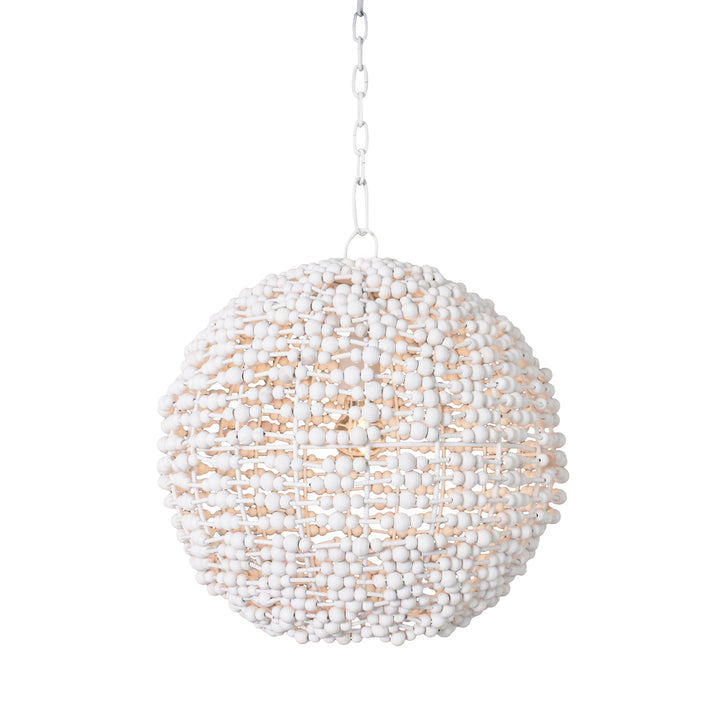 Sphere Shaped Pendant Wrapped With Whitewash Wood Beads - LEENA