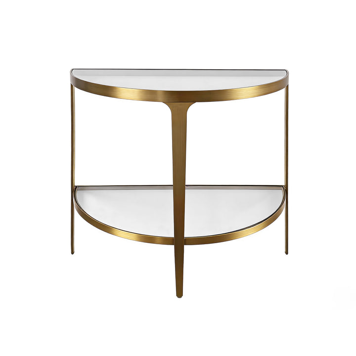Two Tier Glass Top Demilune Console In Antique Brass - LISA ABR