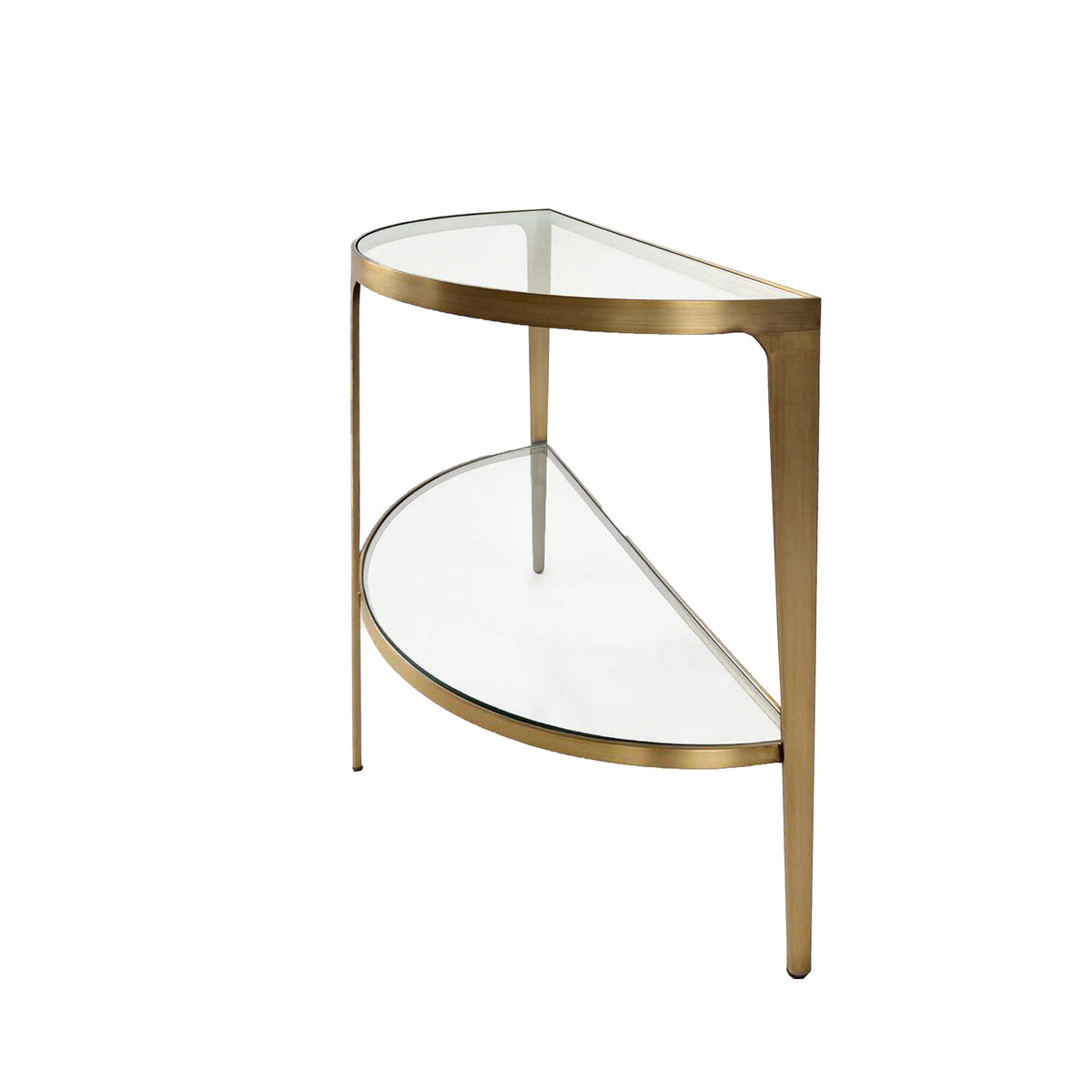 Two Tier Glass Top Demilune Console In Antique Brass - LISA ABR