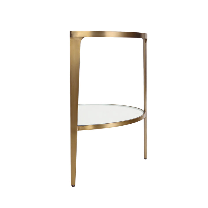 Two Tier Glass Top Demilune Console In Antique Brass - LISA ABR