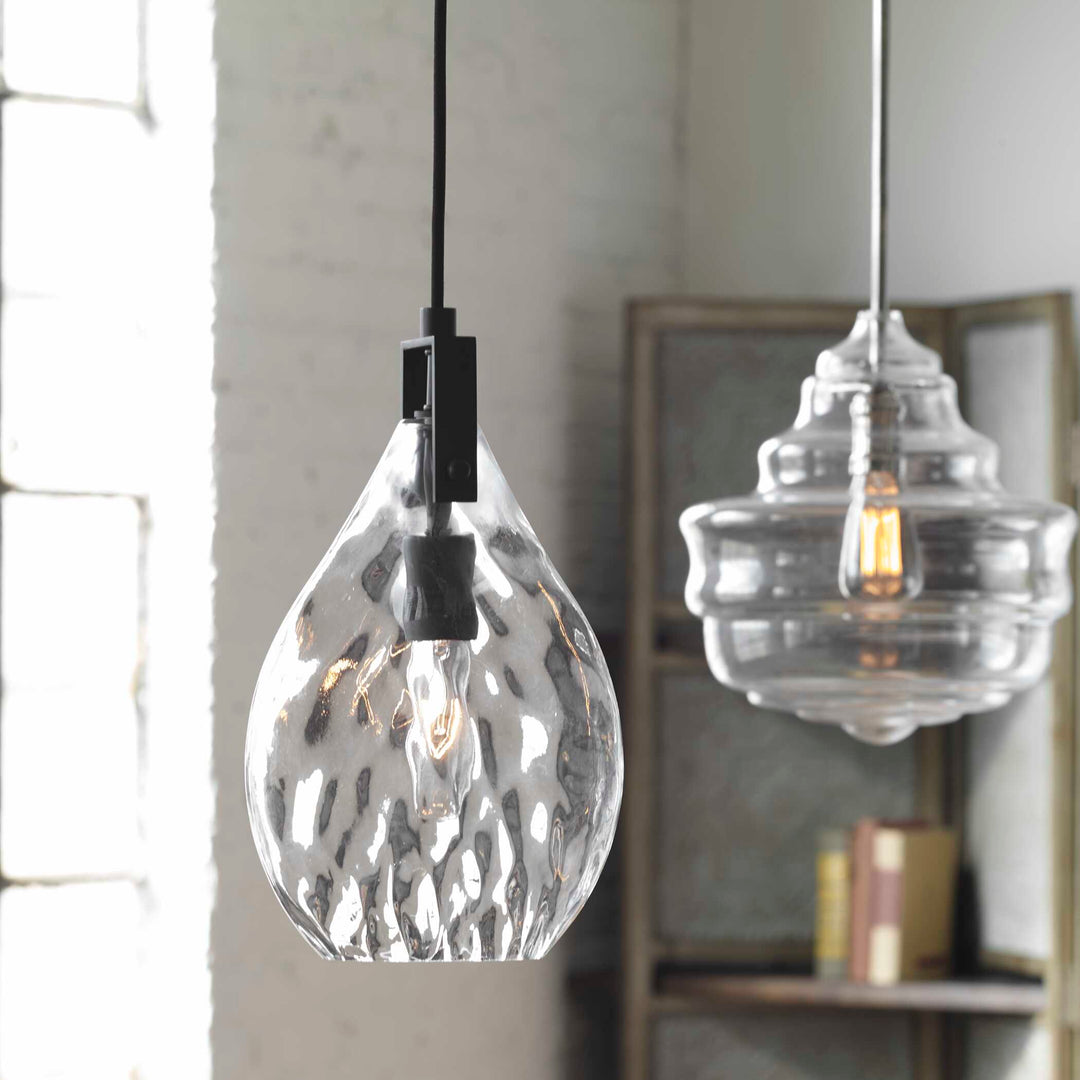 American Home Furniture Uttermost Campester 1 Light Watered Glass Mini Pendant
