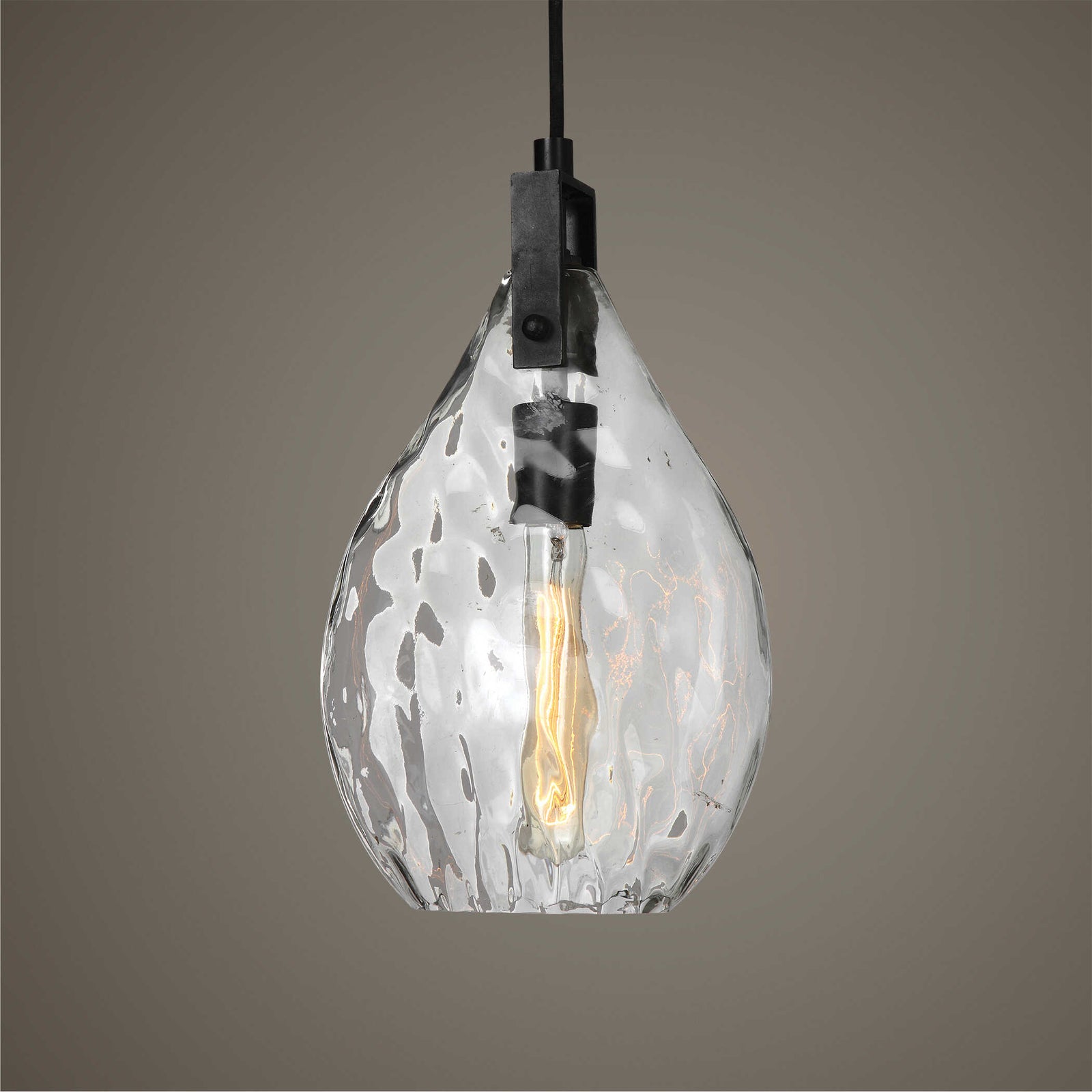 American Home Furniture Uttermost Campester 1 Light Watered Glass Mini Pendant