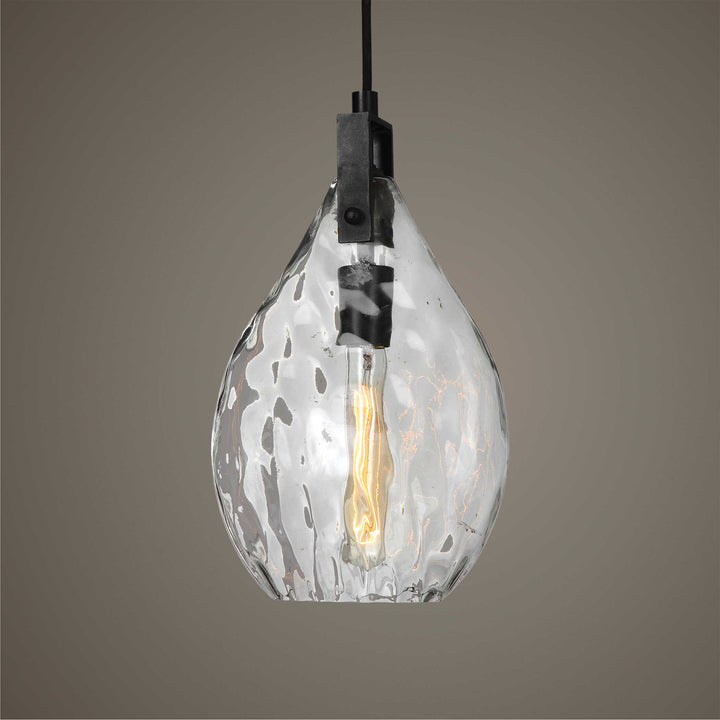 American Home Furniture Uttermost Campester 1 Light Watered Glass Mini Pendant