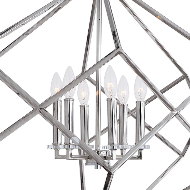 American Home Furniture Uttermost Euclid 6 Light Nickel Cube Pendant