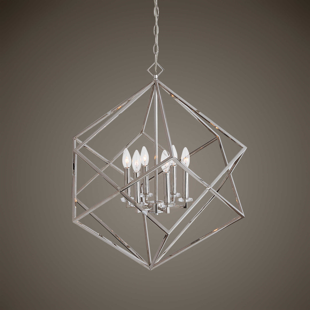 American Home Furniture Uttermost Euclid 6 Light Nickel Cube Pendant
