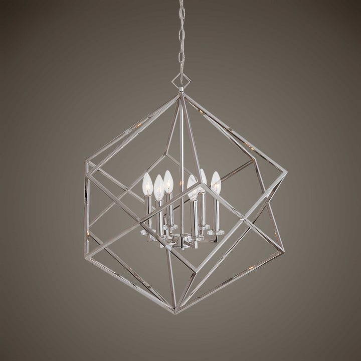 American Home Furniture Uttermost Euclid 6 Light Nickel Cube Pendant