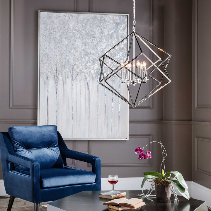 American Home Furniture Uttermost Euclid 6 Light Nickel Cube Pendant