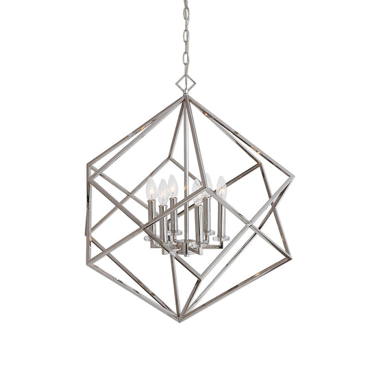 American Home Furniture Uttermost Euclid 6 Light Nickel Cube Pendant