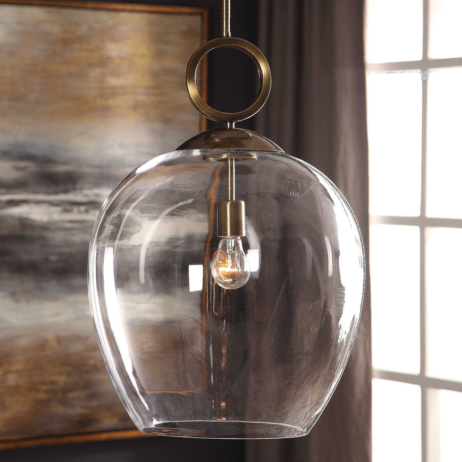 American Home Furniture Uttermost Calix Large Blown Glass 1 Light Pendant