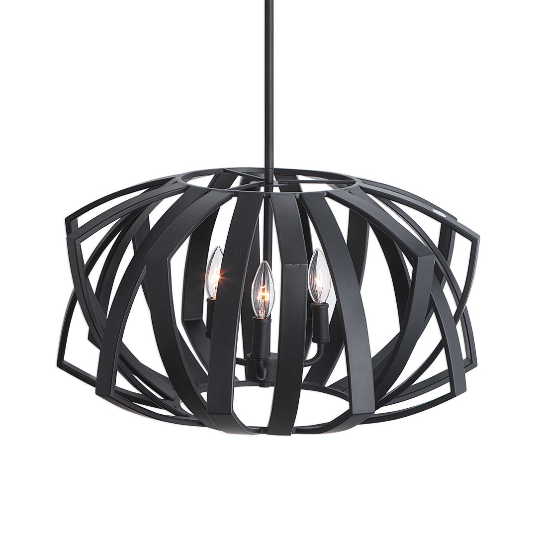 American Home Furniture Uttermost Thales Black Geometric 3 Light Pendant