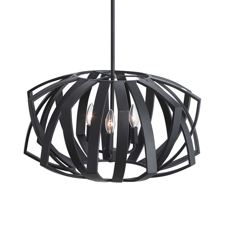 American Home Furniture Uttermost Thales Black Geometric 3 Light Pendant