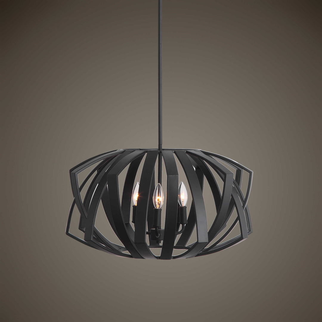 American Home Furniture Uttermost Thales Black Geometric 3 Light Pendant