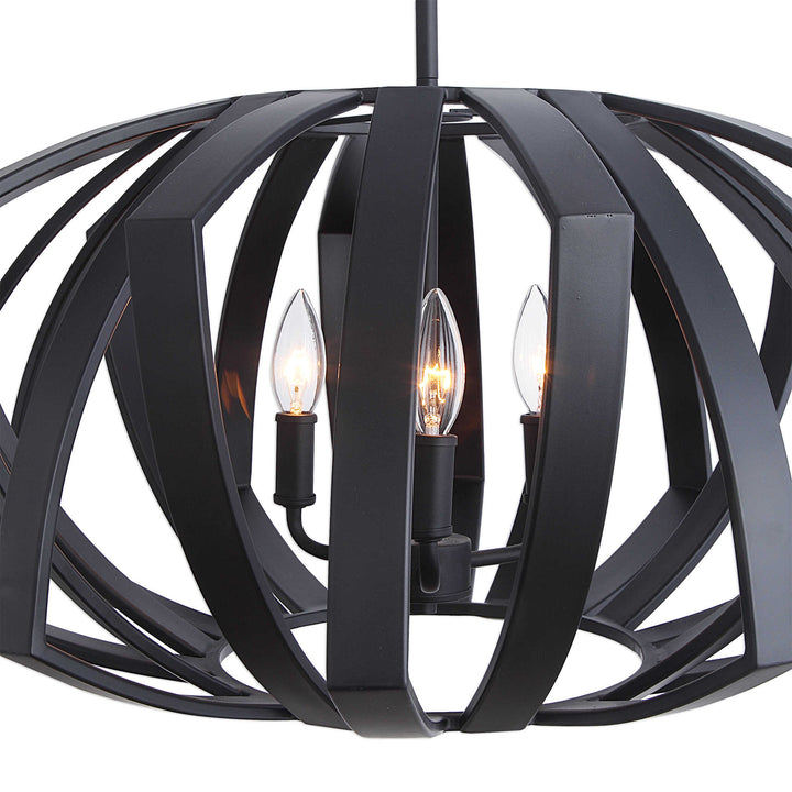 American Home Furniture Uttermost Thales Black Geometric 3 Light Pendant