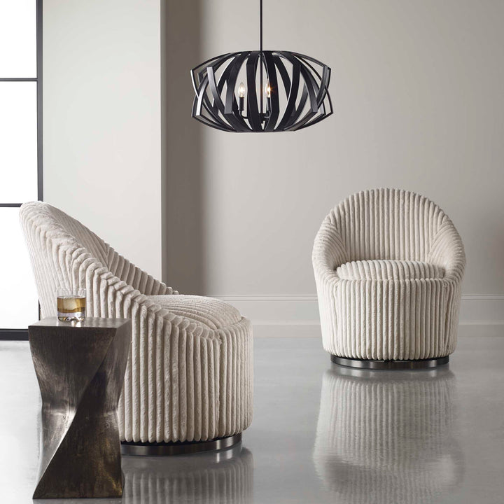 American Home Furniture Uttermost Thales Black Geometric 3 Light Pendant