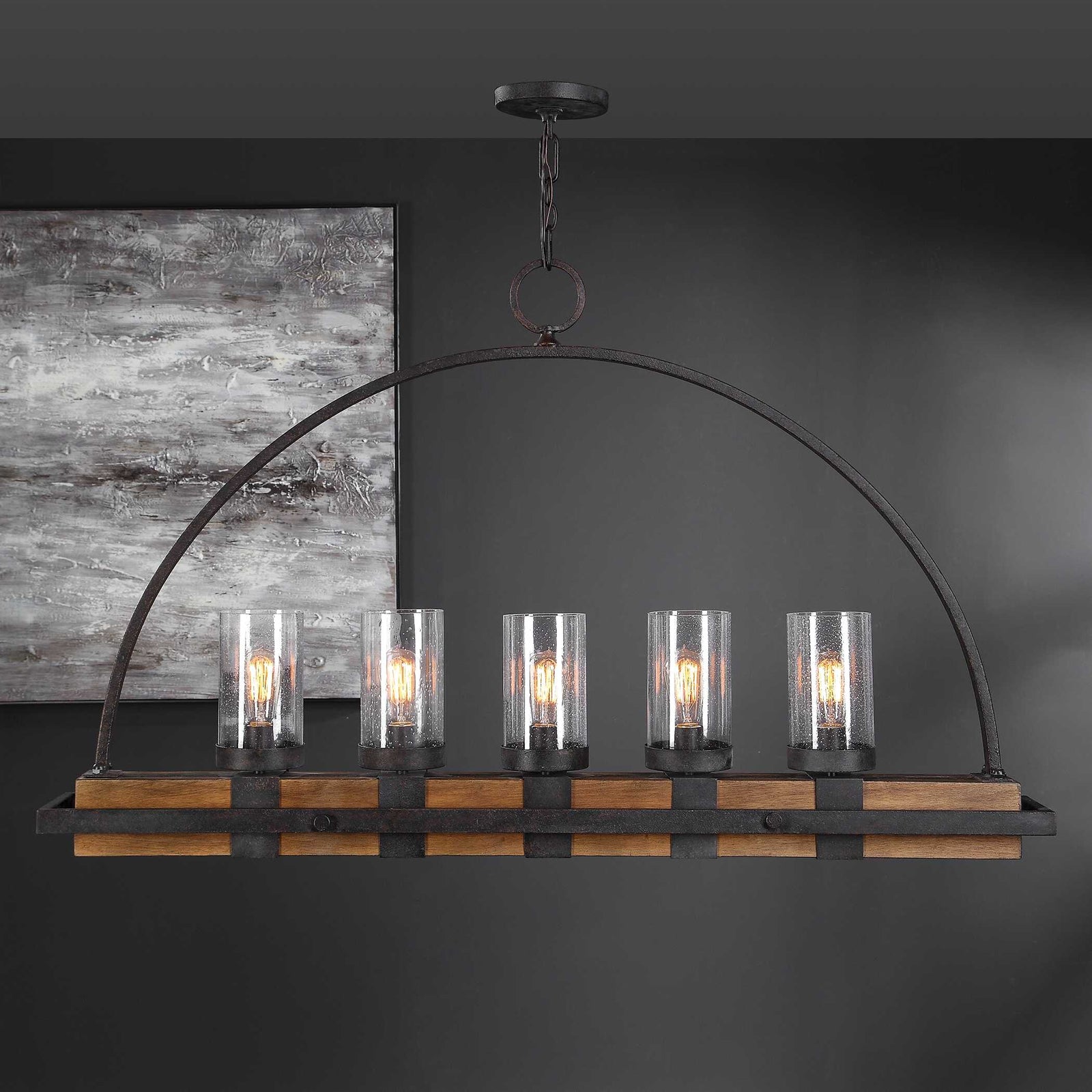 American Home Furniture Uttermost Atwood 5 Light Rustic Linear Chandelier