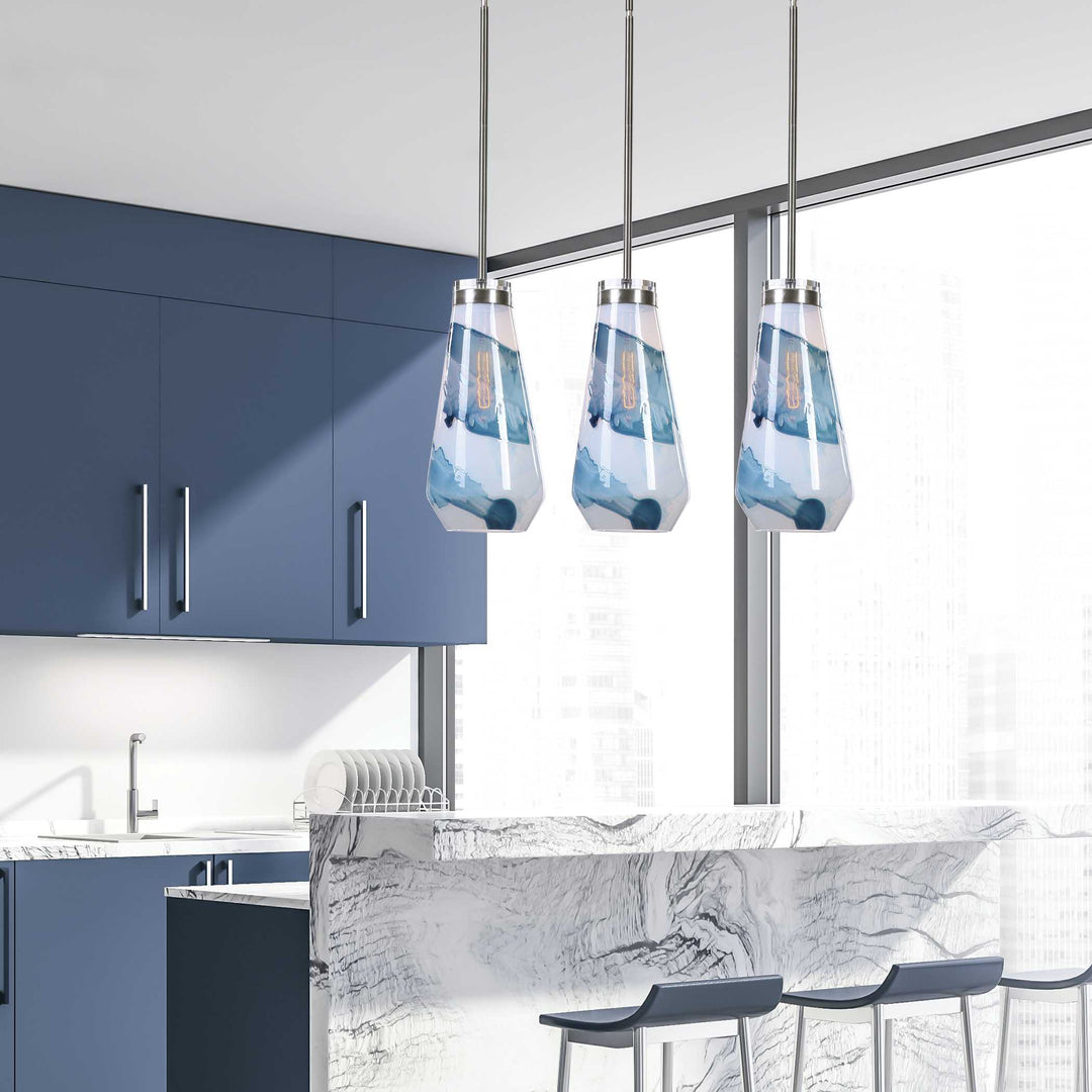 American Home Furniture Uttermost Windswept Blue & White 1 Light Mini Pendant