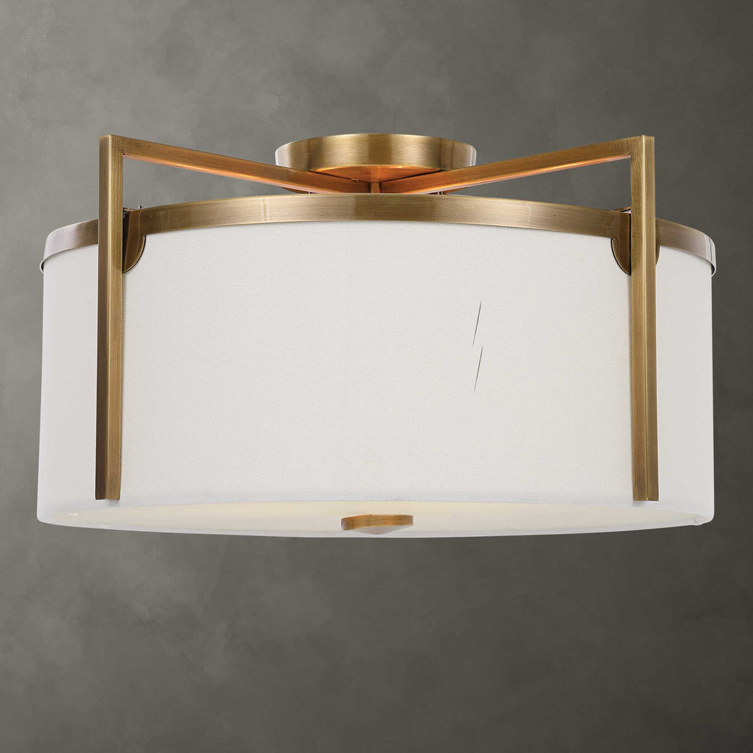 American Home Furniture Uttermost Colfax Brass 3 Light Semi Flush
