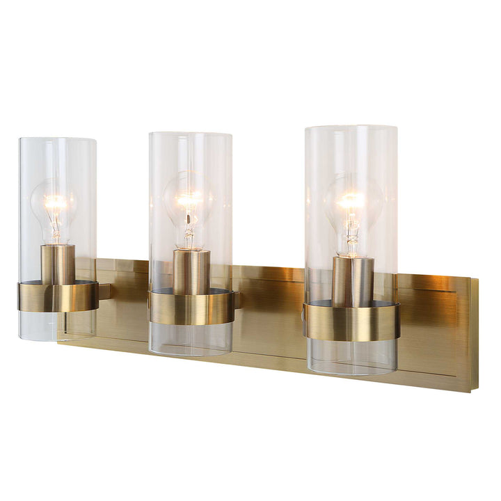 American Home Furniture Uttermost Cardiff Antique Brass 3 Light Vanity