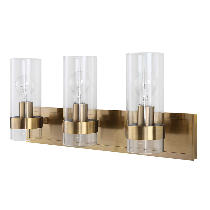 American Home Furniture Uttermost Cardiff Antique Brass 3 Light Vanity