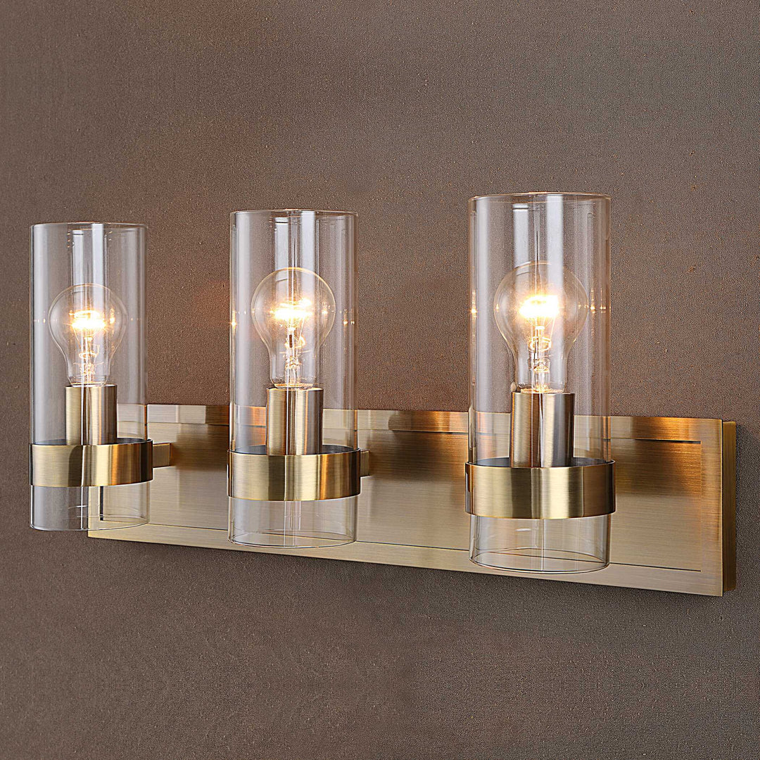 American Home Furniture Uttermost Cardiff Antique Brass 3 Light Vanity