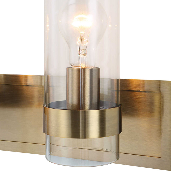 American Home Furniture Uttermost Cardiff Antique Brass 3 Light Vanity