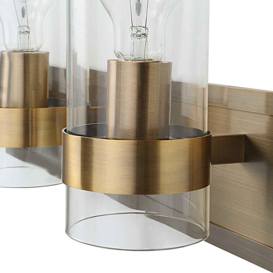 American Home Furniture Uttermost Cardiff Antique Brass 3 Light Vanity