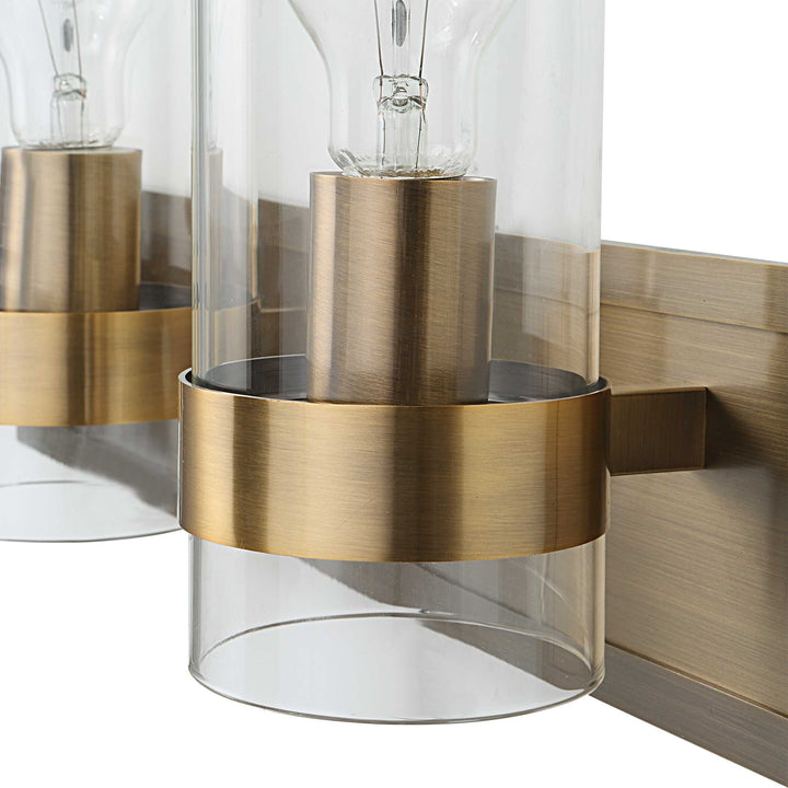 American Home Furniture Uttermost Cardiff Antique Brass 3 Light Vanity
