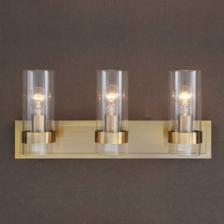 American Home Furniture Uttermost Cardiff Antique Brass 3 Light Vanity