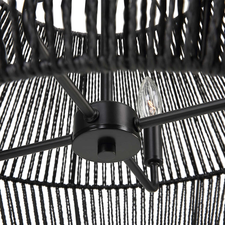 American Home Furniture Uttermost Suva 4 Light Black Rope Pendant