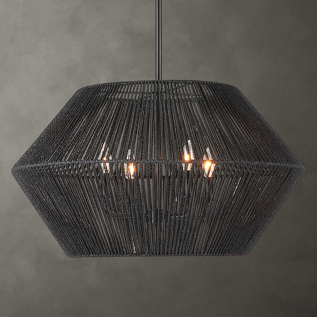 American Home Furniture Uttermost Suva 4 Light Black Rope Pendant