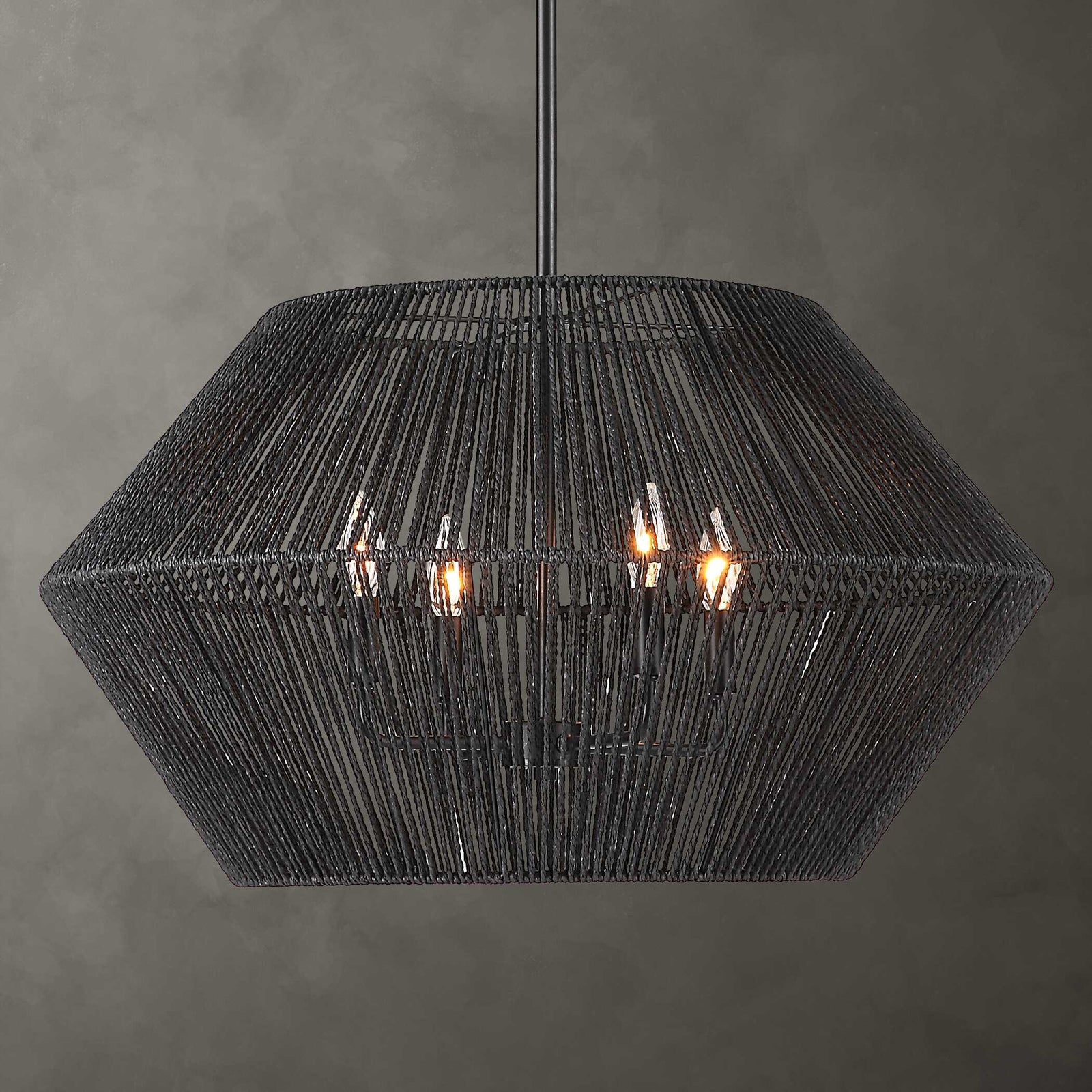 American Home Furniture Uttermost Suva 4 Light Black Rope Pendant