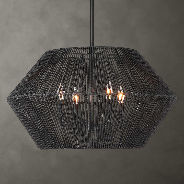 American Home Furniture Uttermost Suva 4 Light Black Rope Pendant