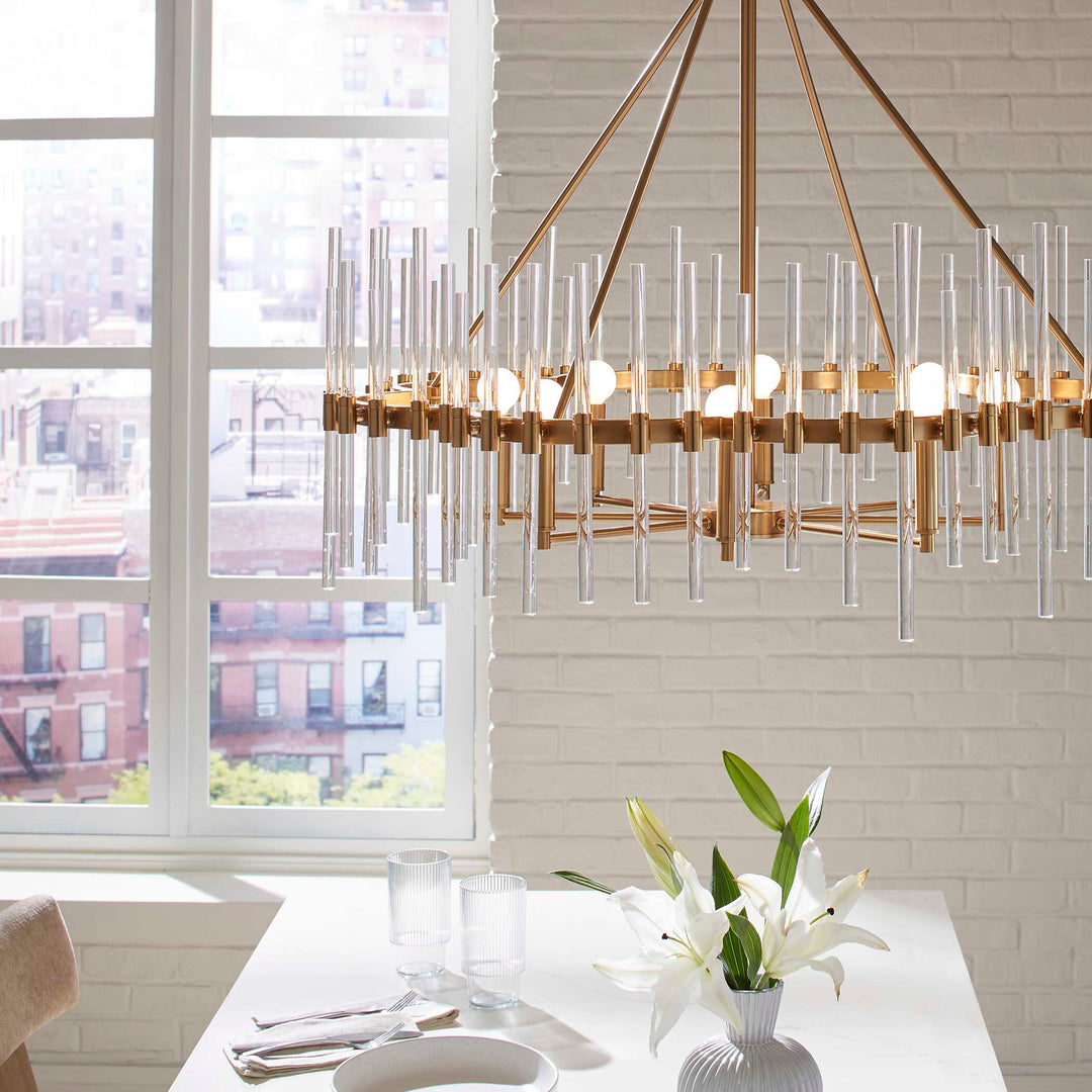 American Home Furniture Uttermost Crystal Stick 8 Light Brass Chandelier