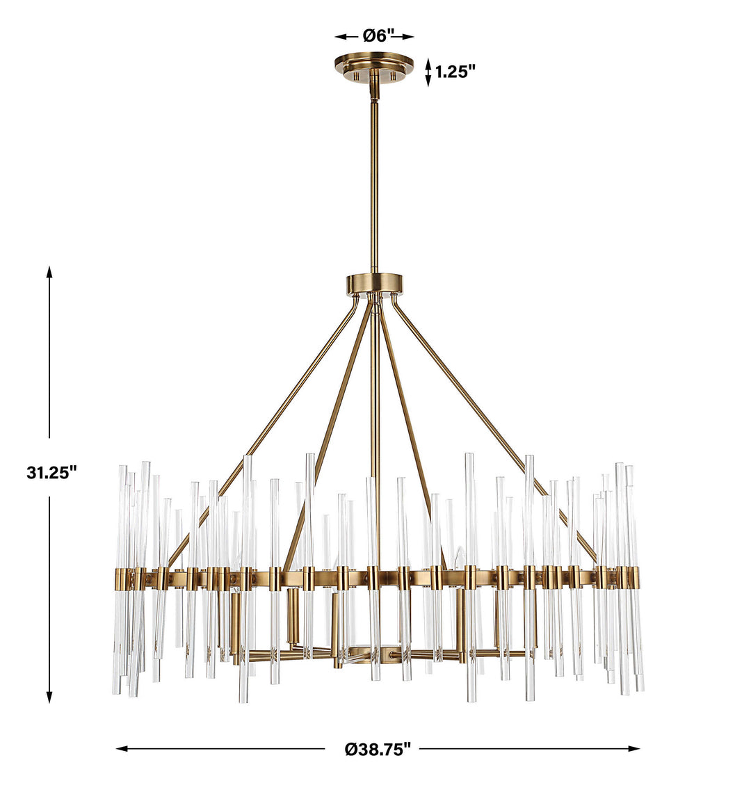 American Home Furniture Uttermost Crystal Stick 8 Light Brass Chandelier