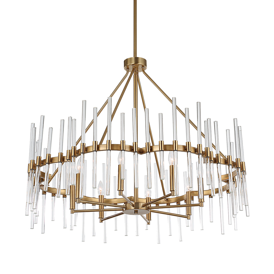 American Home Furniture Uttermost Crystal Stick 8 Light Brass Chandelier