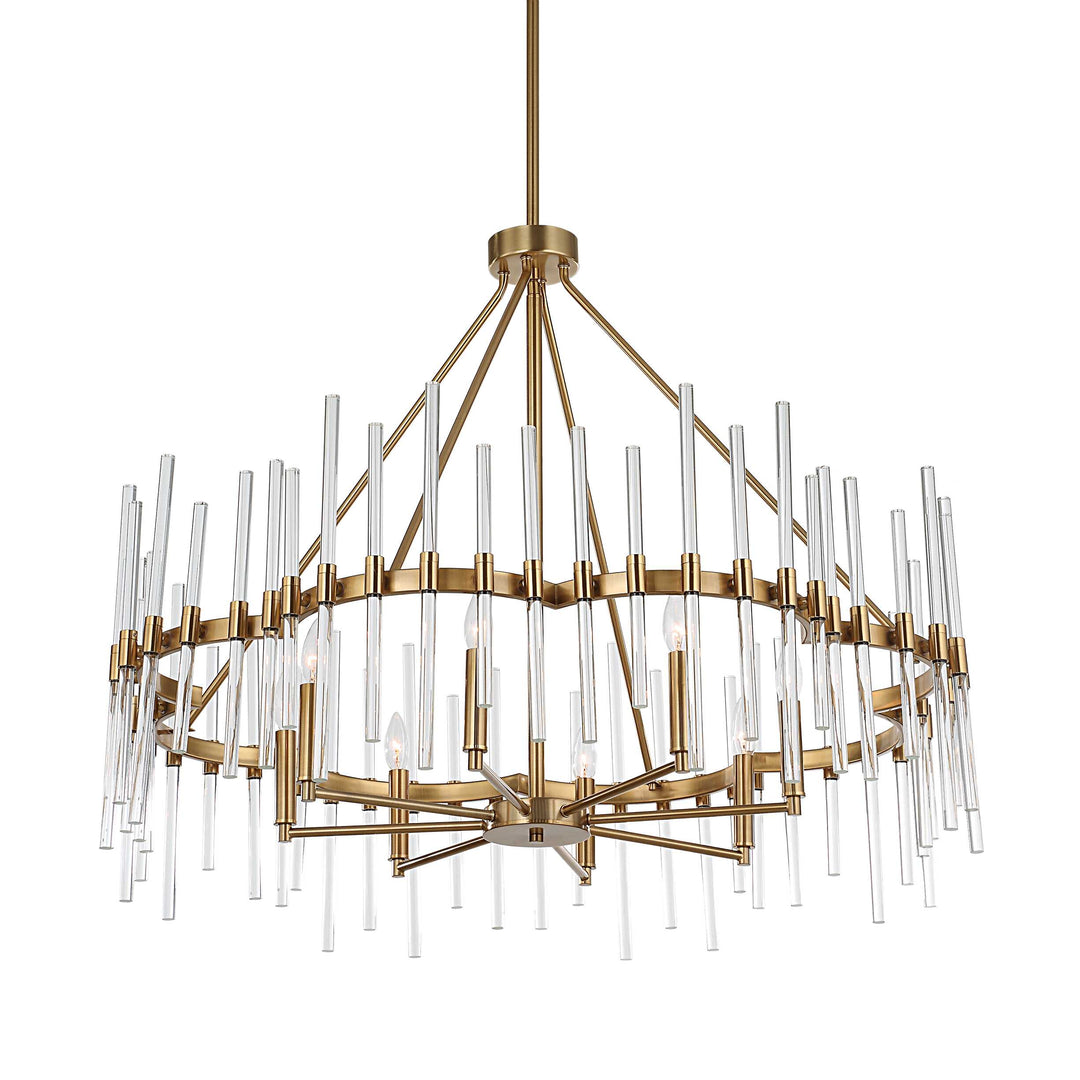 American Home Furniture Uttermost Crystal Stick 8 Light Brass Chandelier