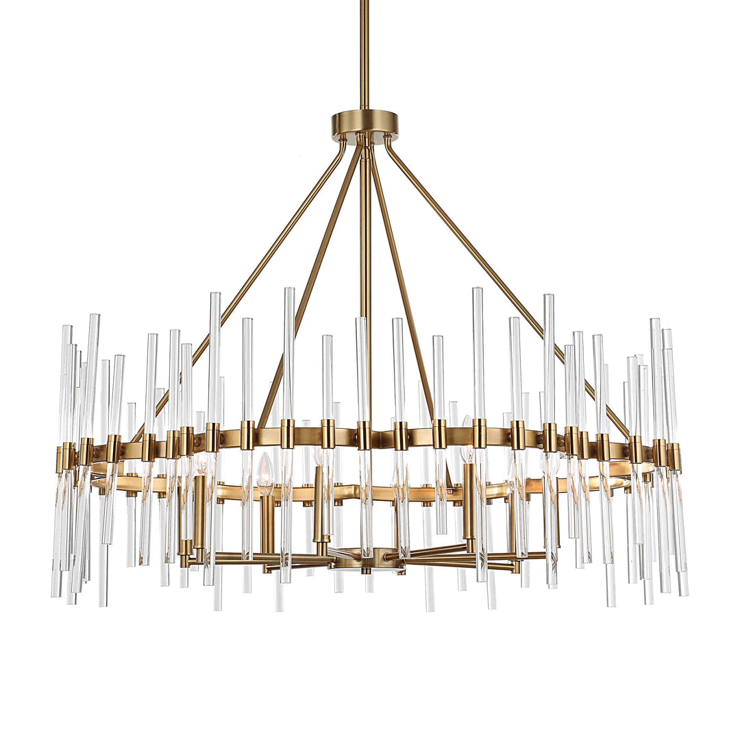American Home Furniture Uttermost Crystal Stick 8 Light Brass Chandelier