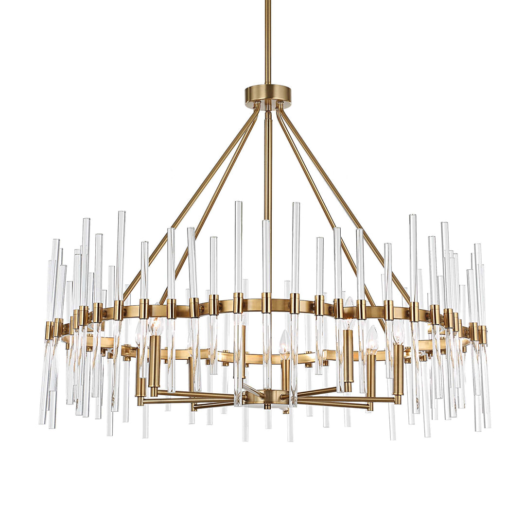 American Home Furniture Uttermost Crystal Stick 8 Light Brass Chandelier