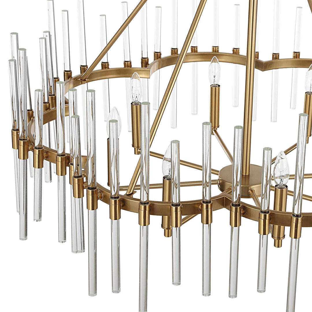 American Home Furniture Uttermost Crystal Stick 8 Light Brass Chandelier
