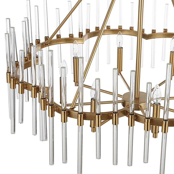 American Home Furniture Uttermost Crystal Stick 8 Light Brass Chandelier