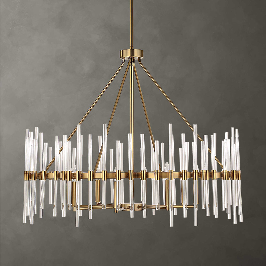 American Home Furniture Uttermost Crystal Stick 8 Light Brass Chandelier