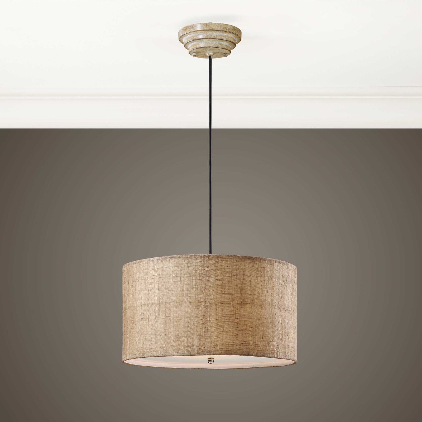 American Home Furniture Uttermost Dafina 3 Light Burlap Drum Pendant